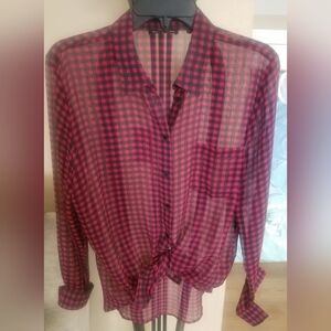 Violet & Claire Pink and Black Plaid Blouse